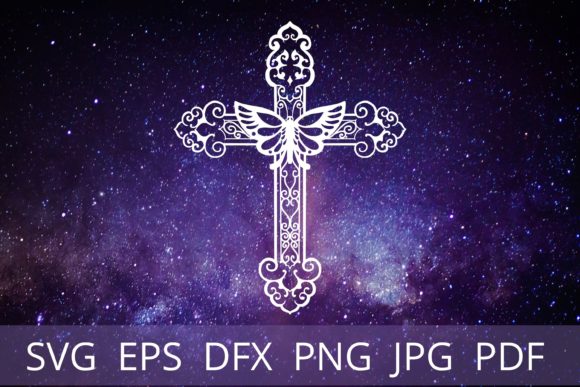 Christian Cross Butterfly Flower Graphics for Crafts